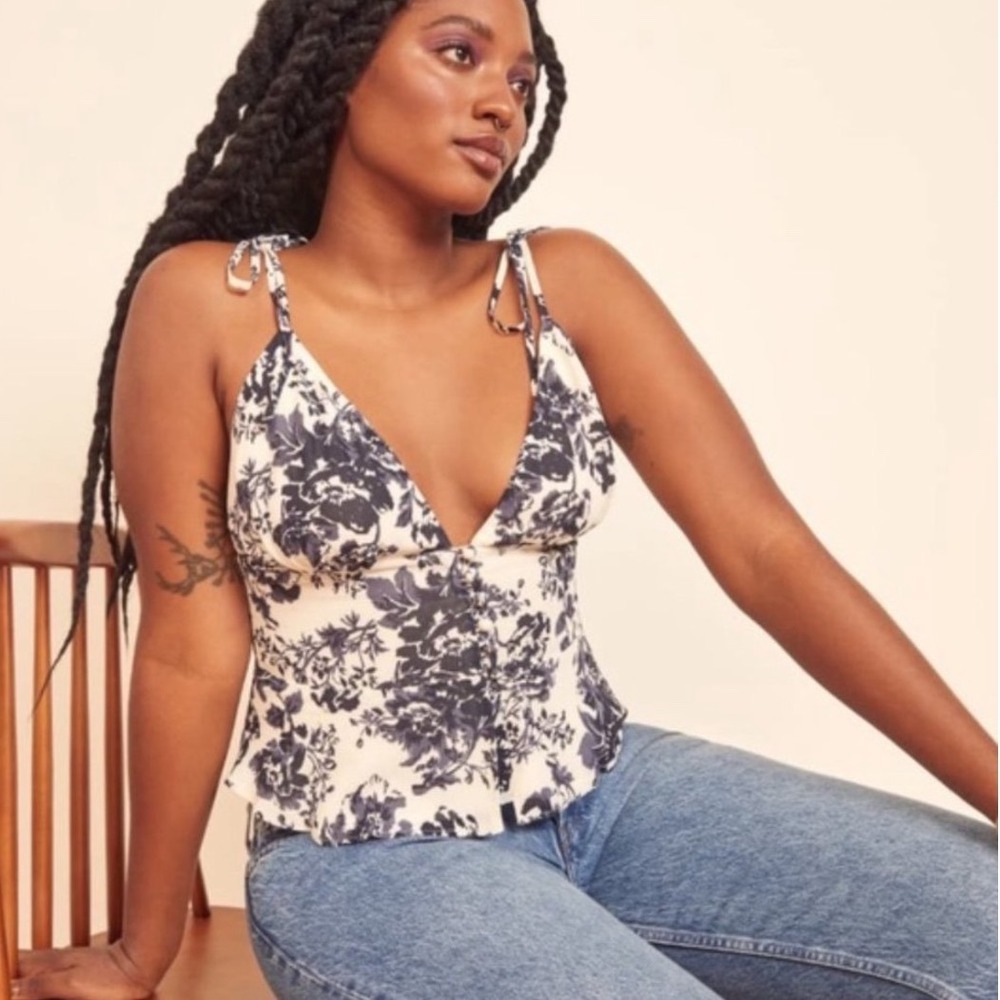 Reformation Cluny Top Blue Floral Size 6